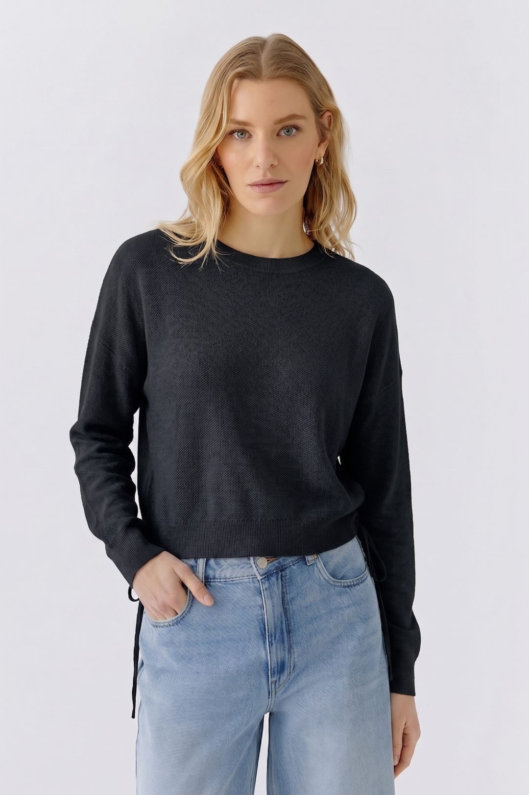 Oui 97933 Black Drawstring Waist Jumper