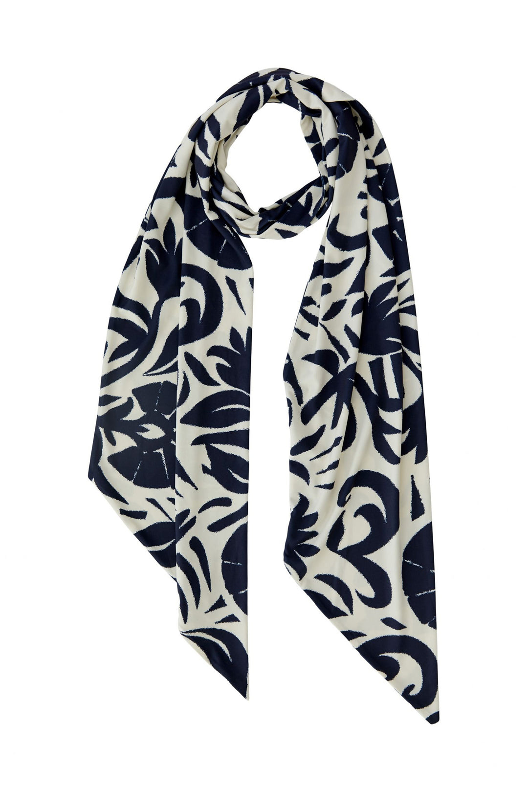 Oui 98422 White Blue Skinny Floral Print Scarf