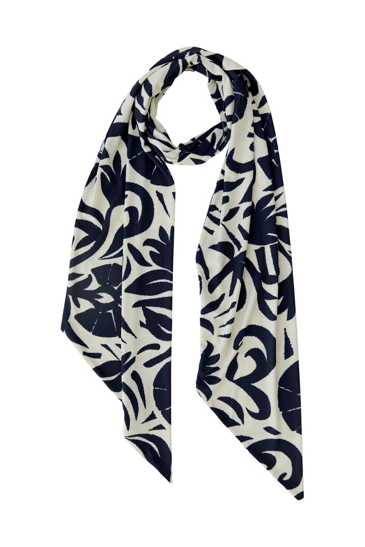 Oui 98422 White Blue Skinny Floral Print Scarf