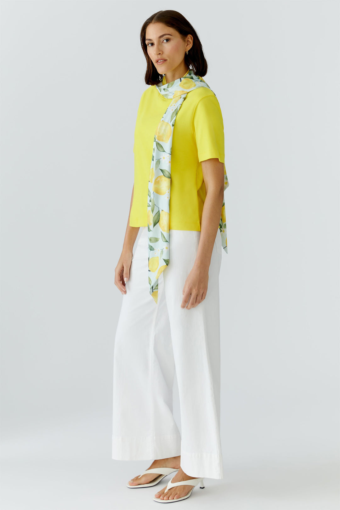 Oui 98422 Yellow Lemon Print Skinny Scarf
