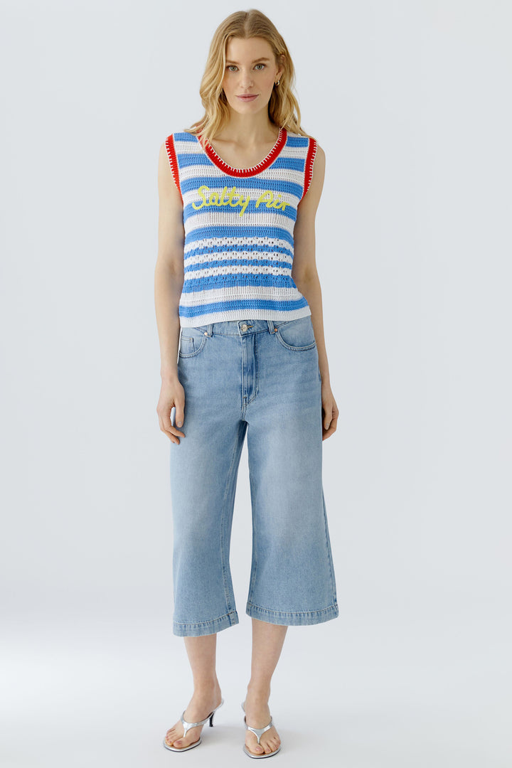 Oui 98576 Light Blue Rose Red Stripe Sleeveless Jumper