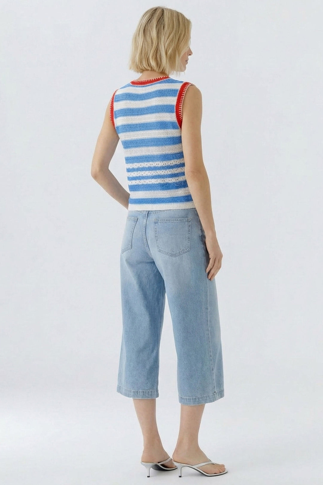 Oui 98576 Light Blue Rose Red Stripe Sleeveless Jumper