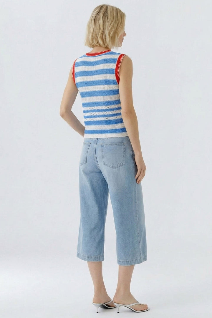 Oui 98576 Light Blue Rose Red Stripe Sleeveless Jumper