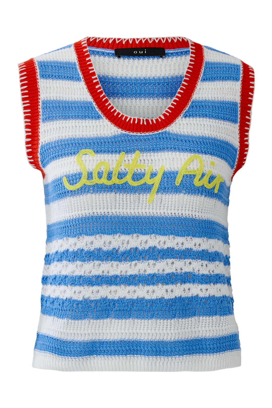 Oui 98576 Light Blue Rose Red Stripe Sleeveless Jumper