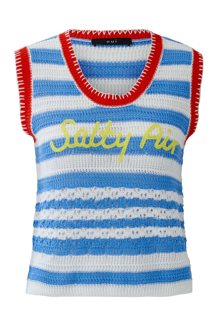 Oui 98576 Light Blue Rose Red Stripe Sleeveless Jumper