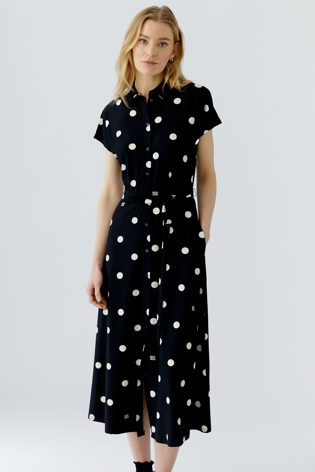 Oui 98578 Black Offwhite Spot Midi Shirt Dress