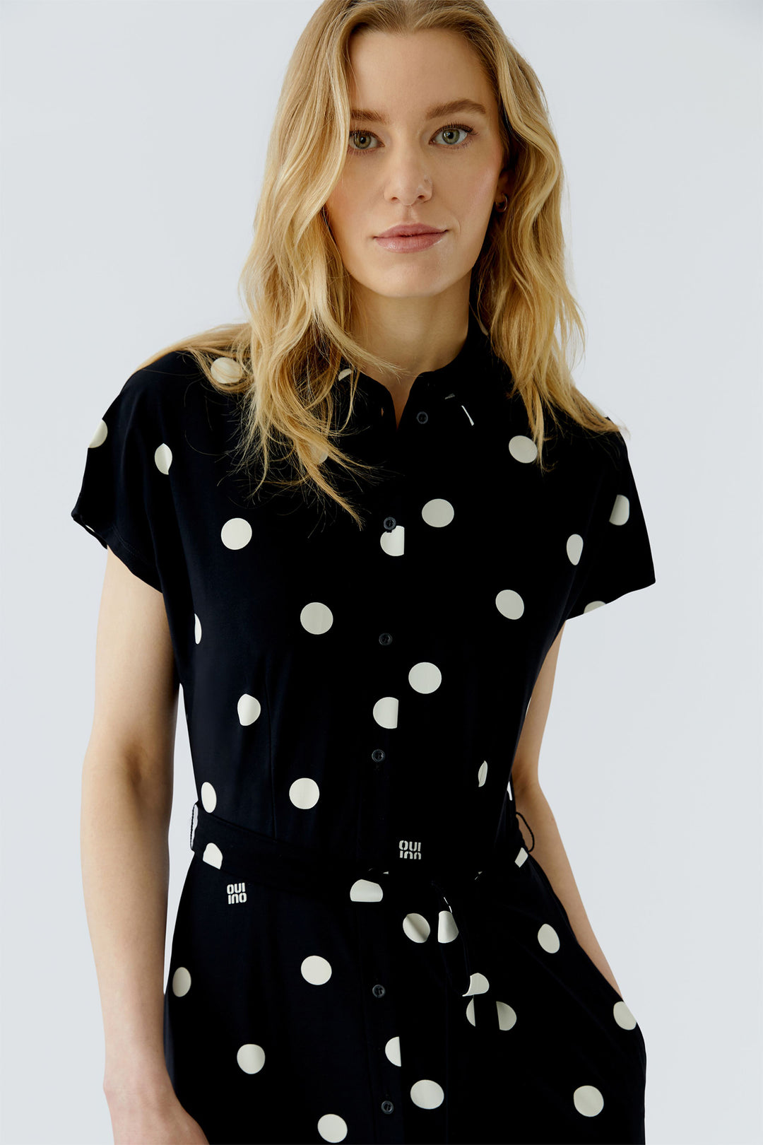 Oui 98578 Black Offwhite Spot Midi Shirt Dress