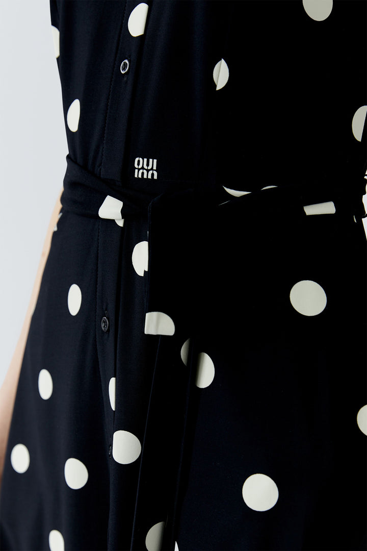 Oui 98578 Black Offwhite Spot Midi Shirt Dress