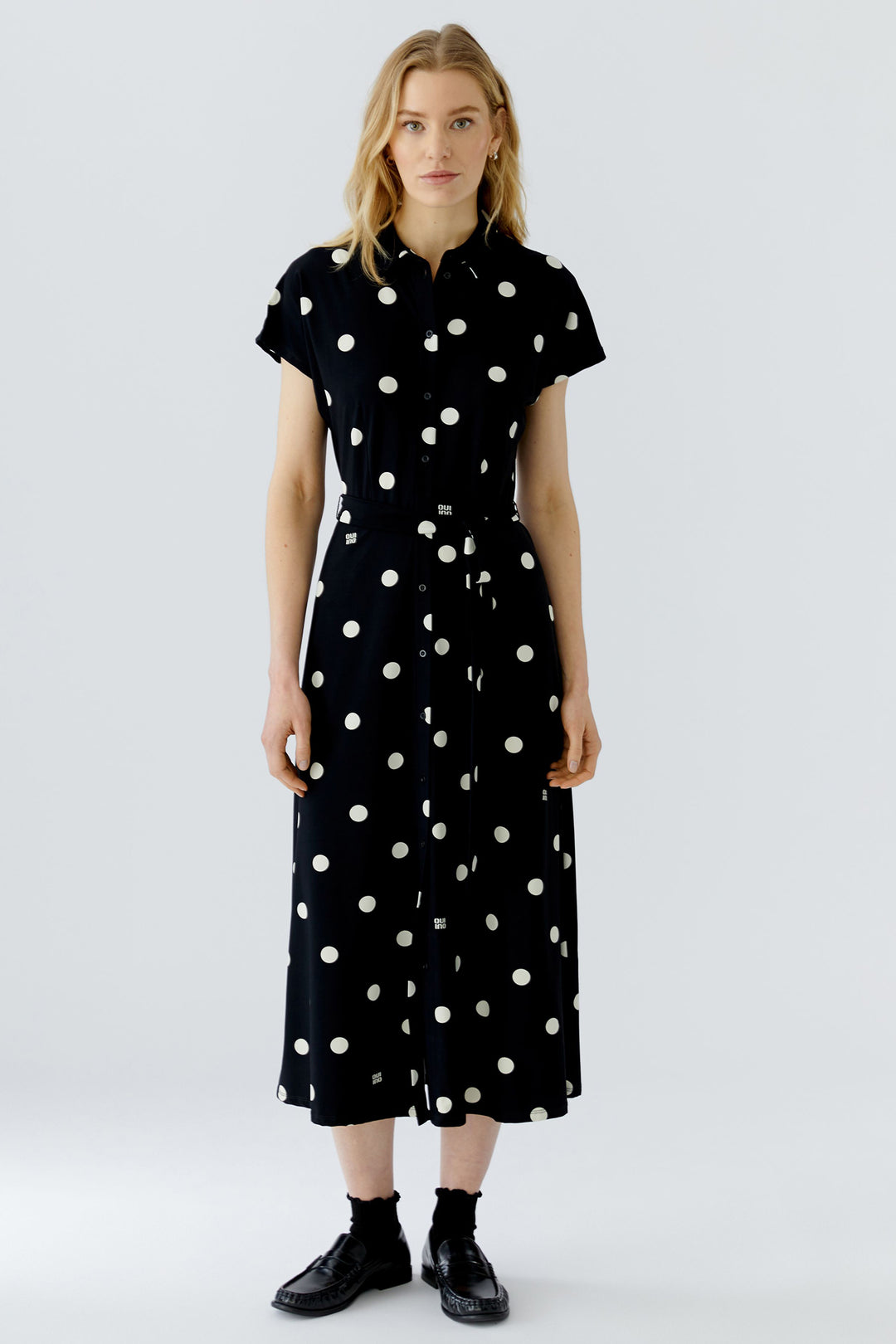 Oui 98578 Black Offwhite Spot Midi Shirt Dress