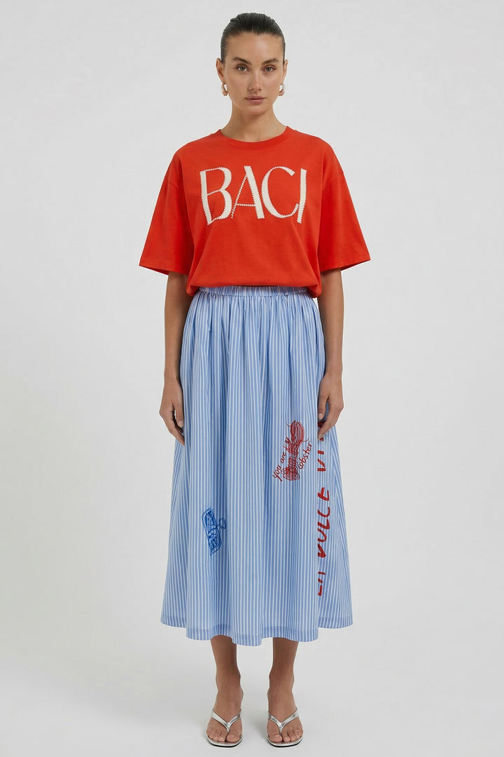 Oui 98601 Red Alert Baci Motif Drawstring Waist T-Shirt