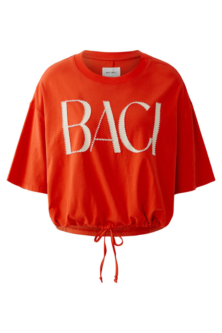 Oui 98601 Red Alert Baci Motif Drawstring Waist T-Shirt