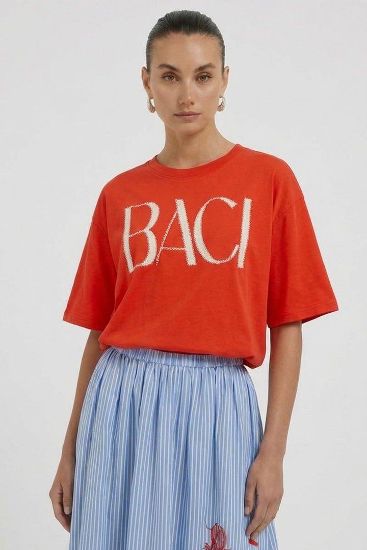 Oui 98601 Red Alert Baci Motif Drawstring Waist T-Shirt