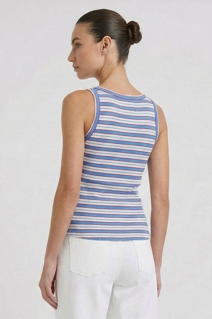 Oui 98628 Light Blue Rose Red Stripe Vest Top