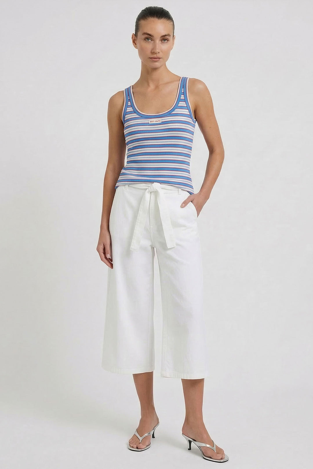 Oui 98628 Light Blue Rose Red Stripe Vest Top