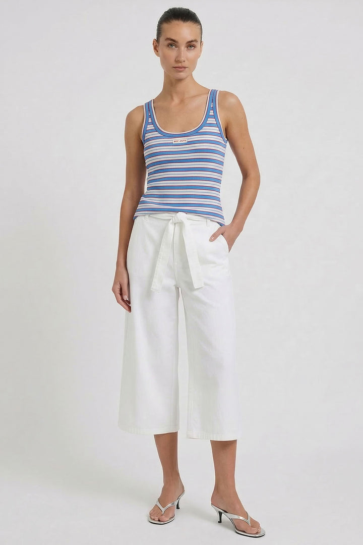 Oui 98628 Light Blue Rose Red Stripe Vest Top