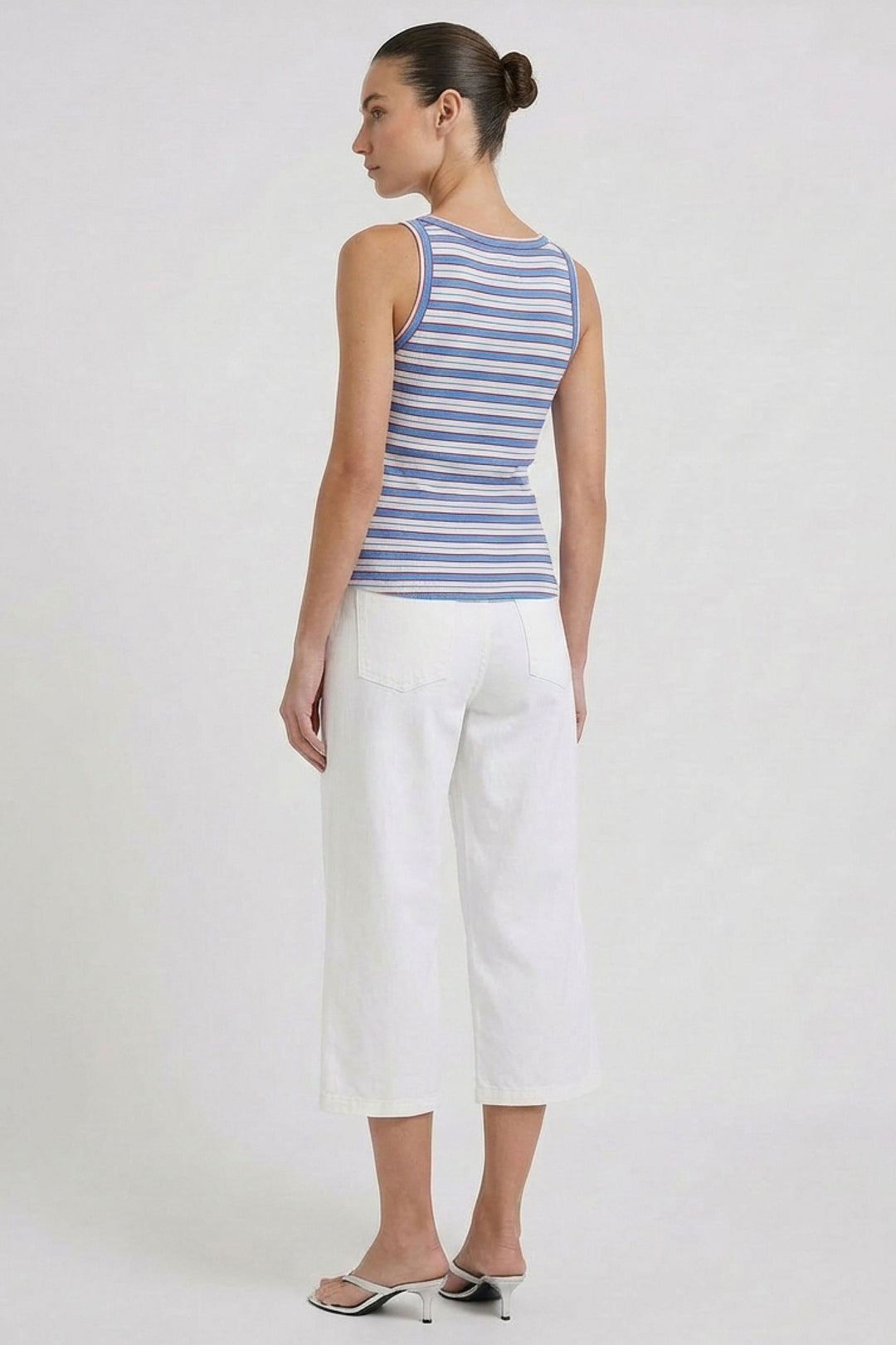 Oui 98628 Light Blue Rose Red Stripe Vest Top