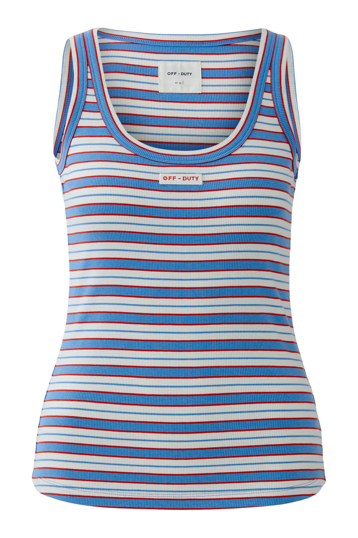 Oui 98628 Light Blue Rose Red Stripe Vest Top
