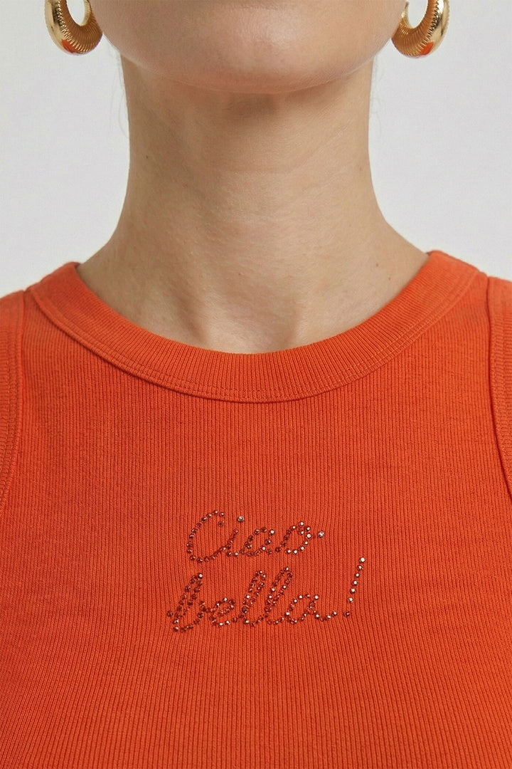 Oui 98629 Red Alert Ciao Bella Ribbed Vest Top