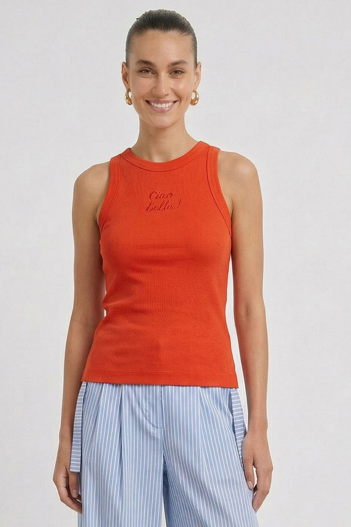 Oui 98629 Red Alert Ciao Bella Ribbed Vest Top