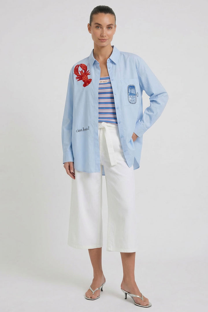 Oui 98651 Kentucky Blue Embroidered Shirt