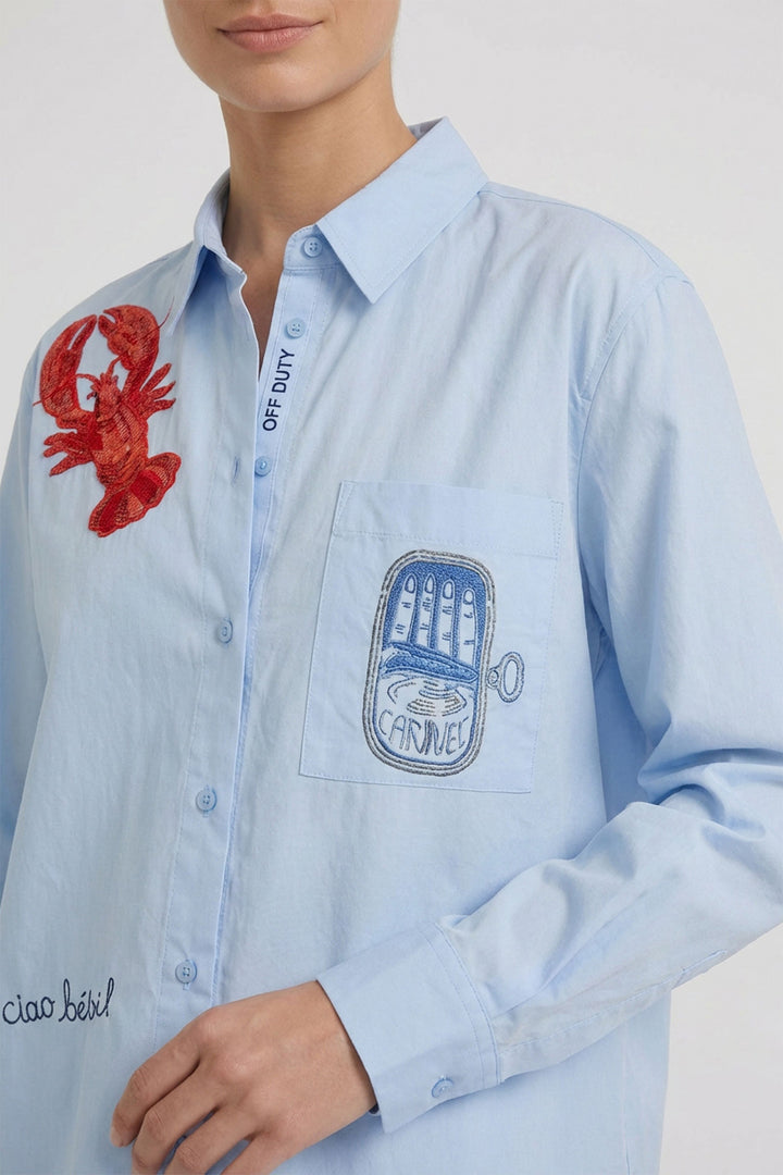 Oui 98651 Kentucky Blue Embroidered Shirt