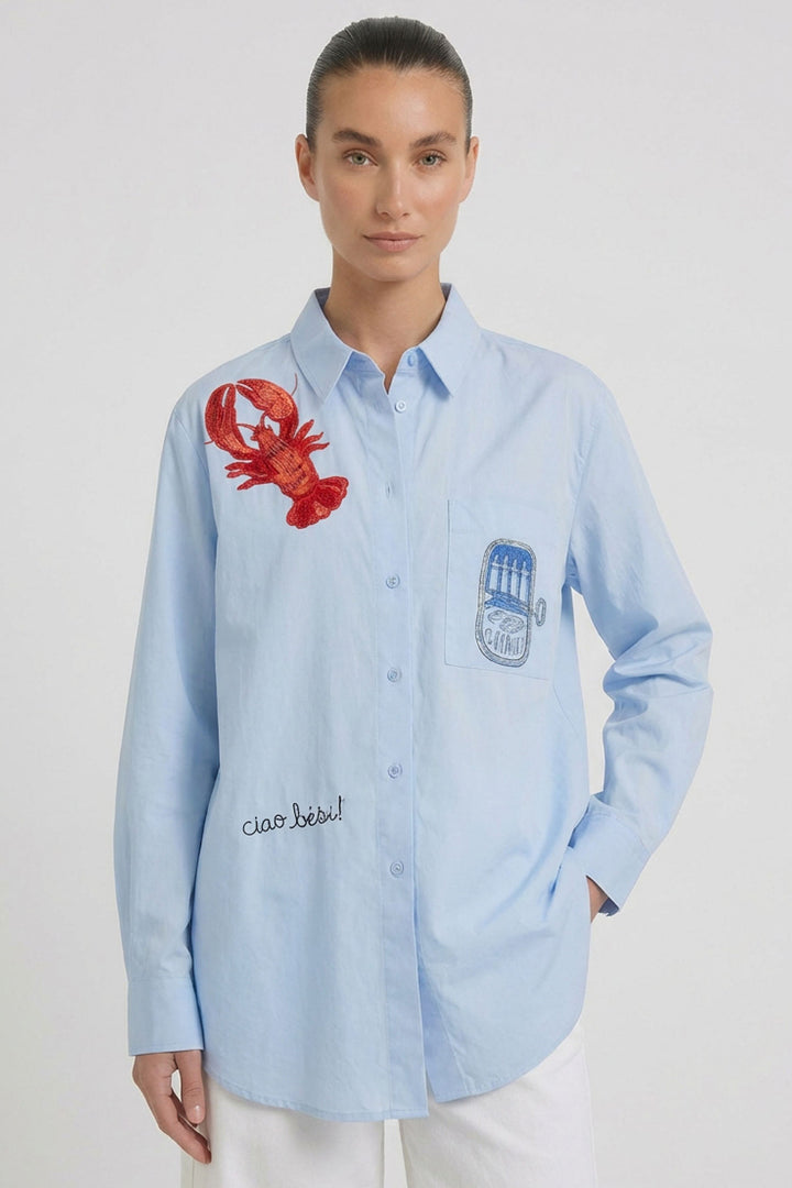 Oui 98651 Kentucky Blue Embroidered Shirt