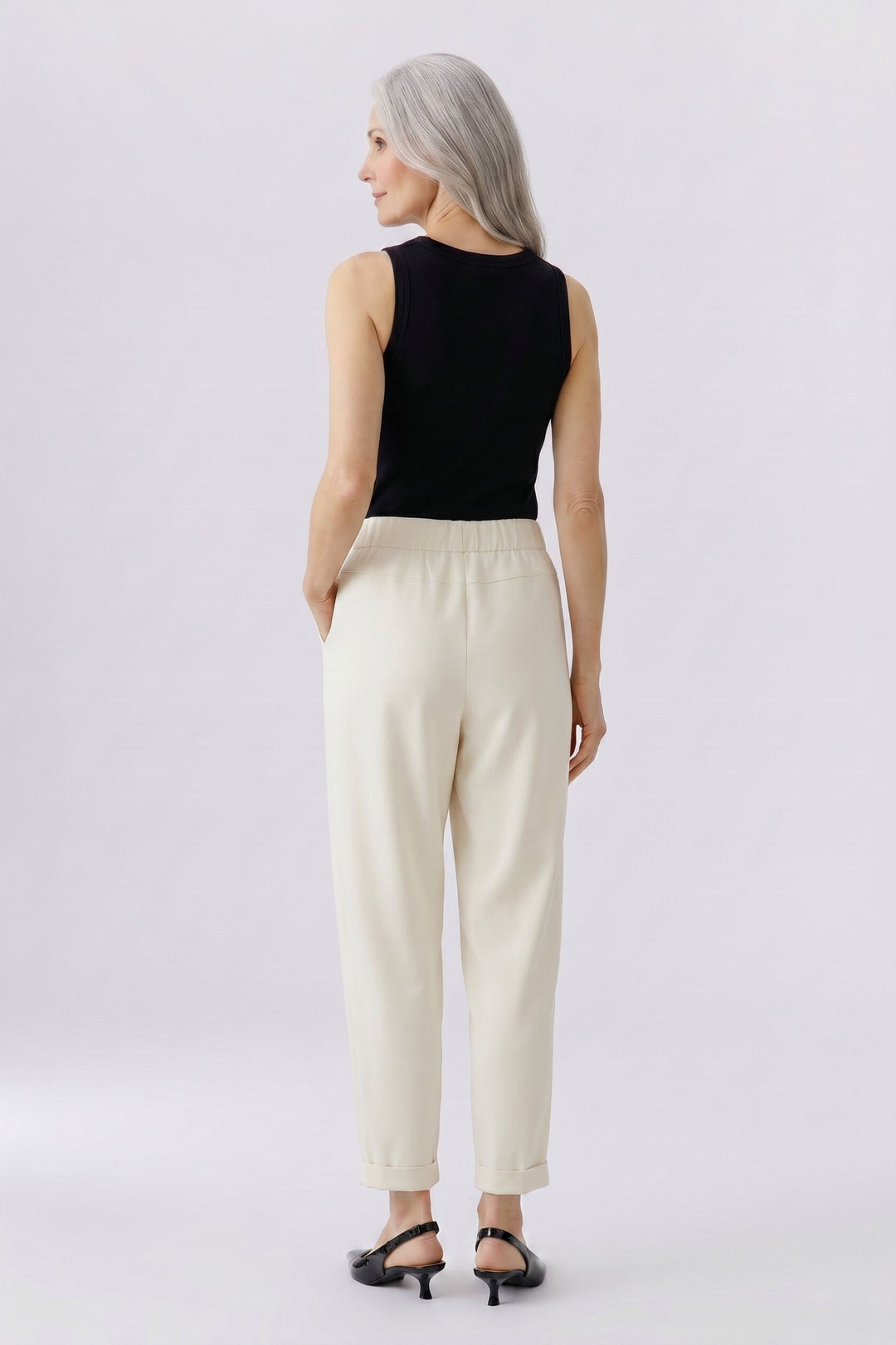 Oui 98666 Whitecap Grey Crop Pull-On Trousers