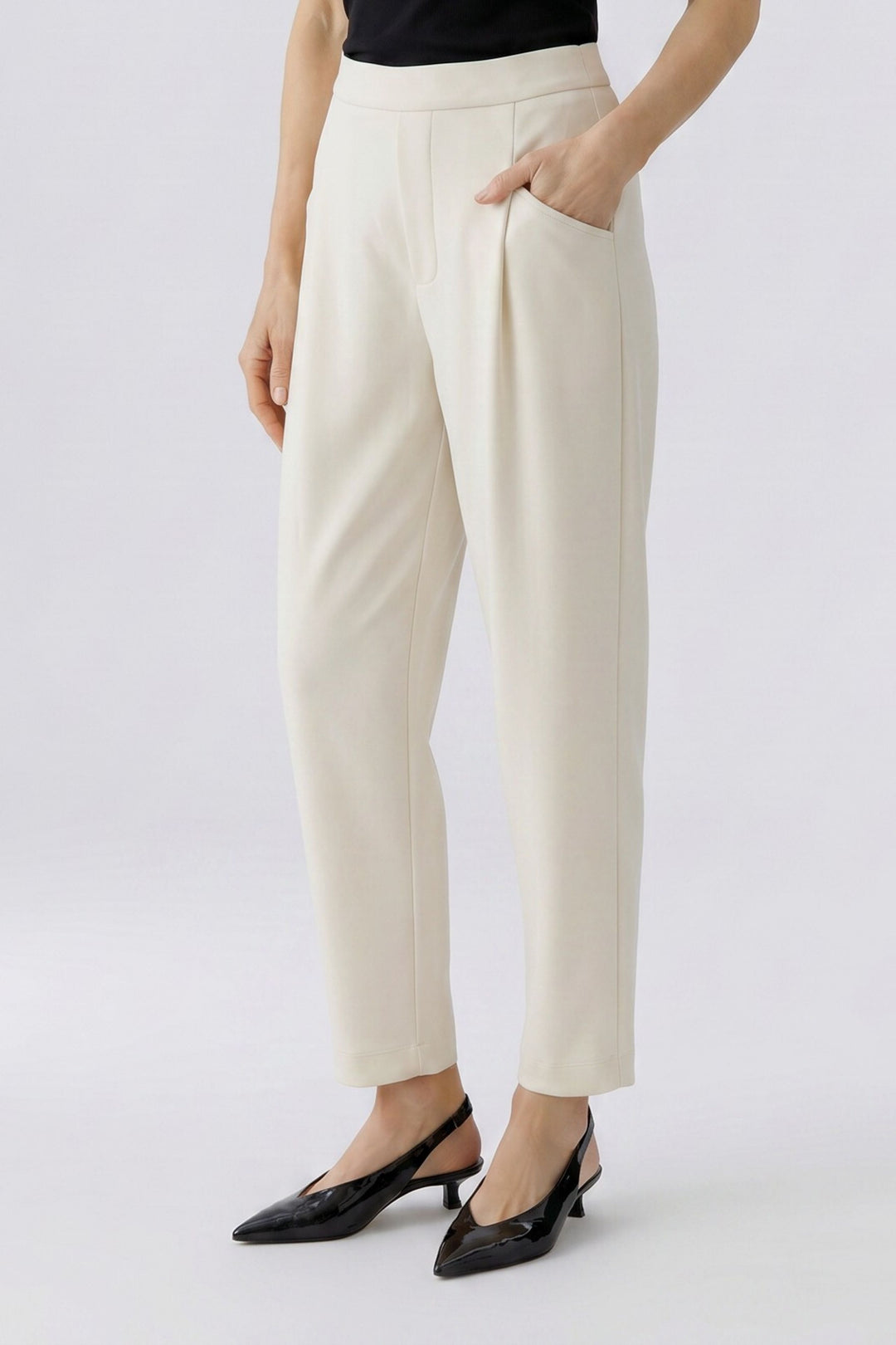 Oui 98666 Whitecap Grey Crop Pull-On Trousers