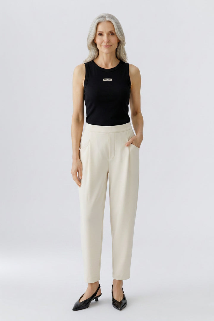 Oui 98666 Whitecap Grey Crop Pull-On Trousers