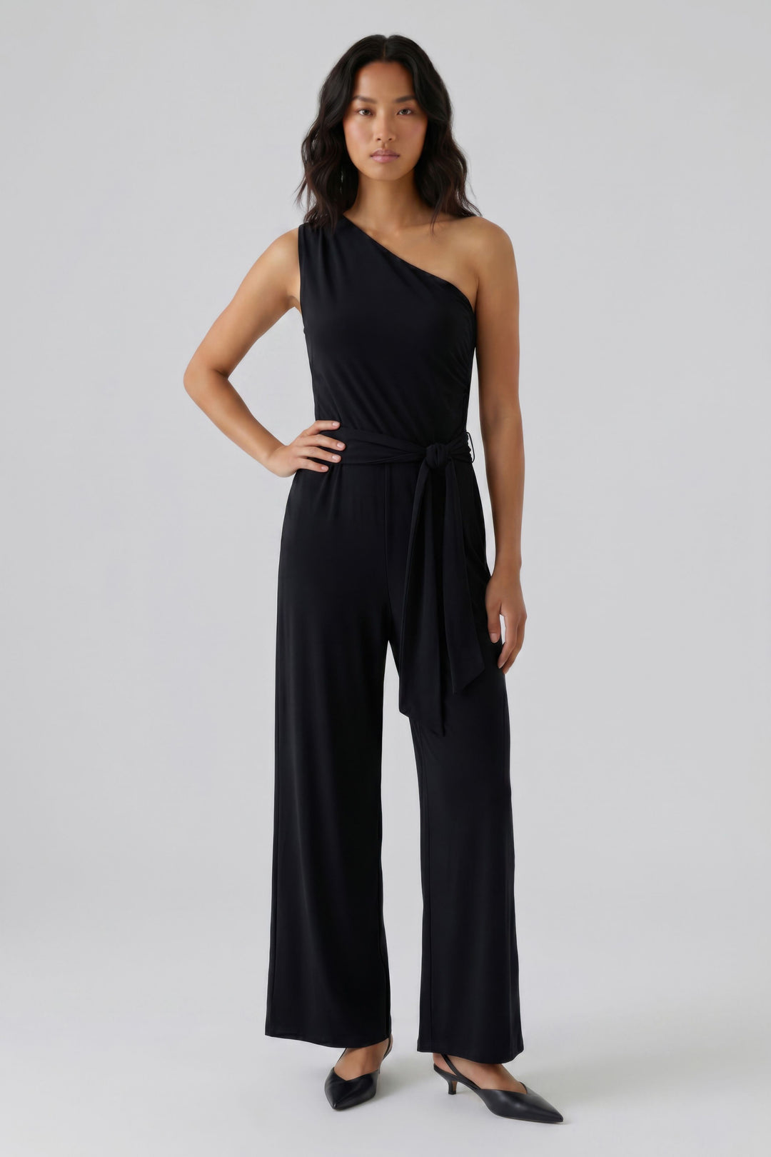 Oui 98713 Black One Shoulder Jumpsuit