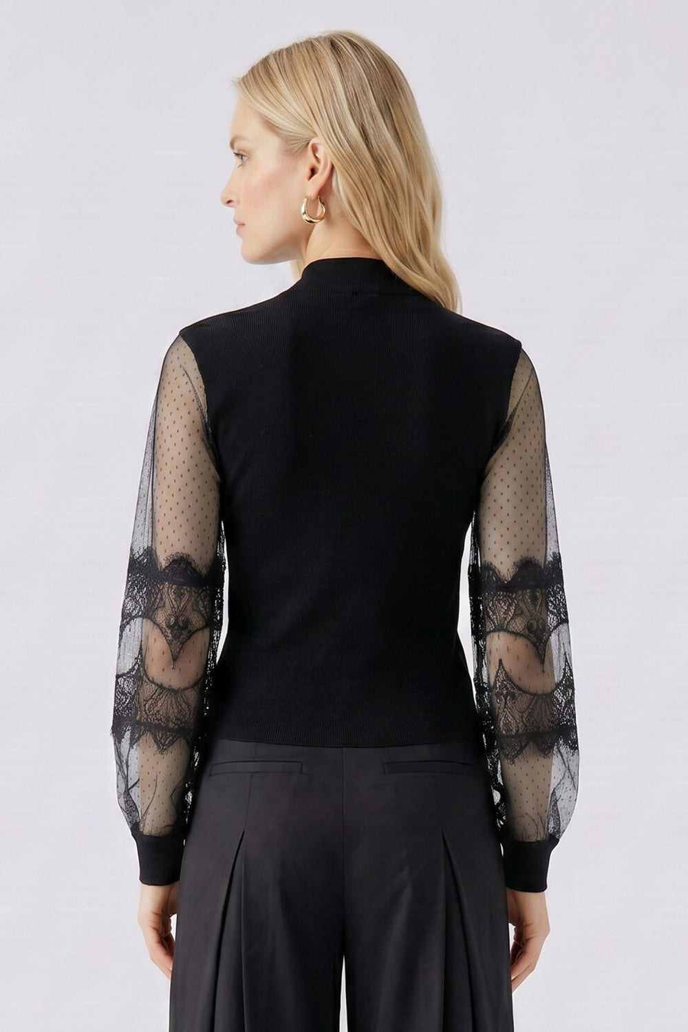 Oui Black High Neck Jumper 100061 9990, back view on model
