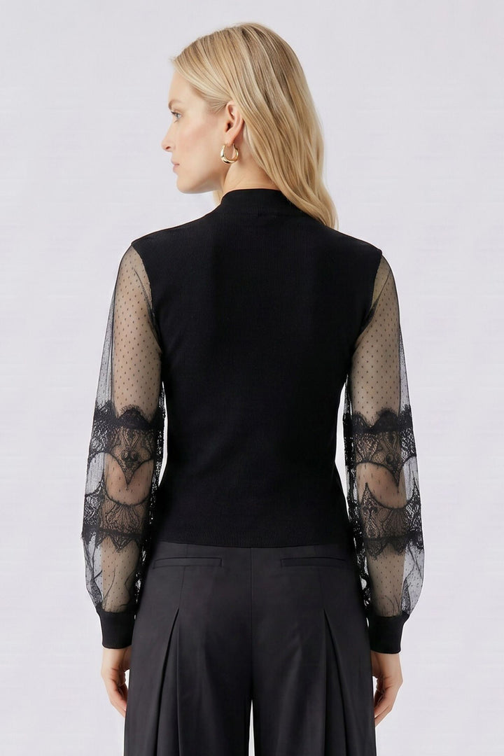 Oui Black High Neck Jumper 100061 9990, back view on model
