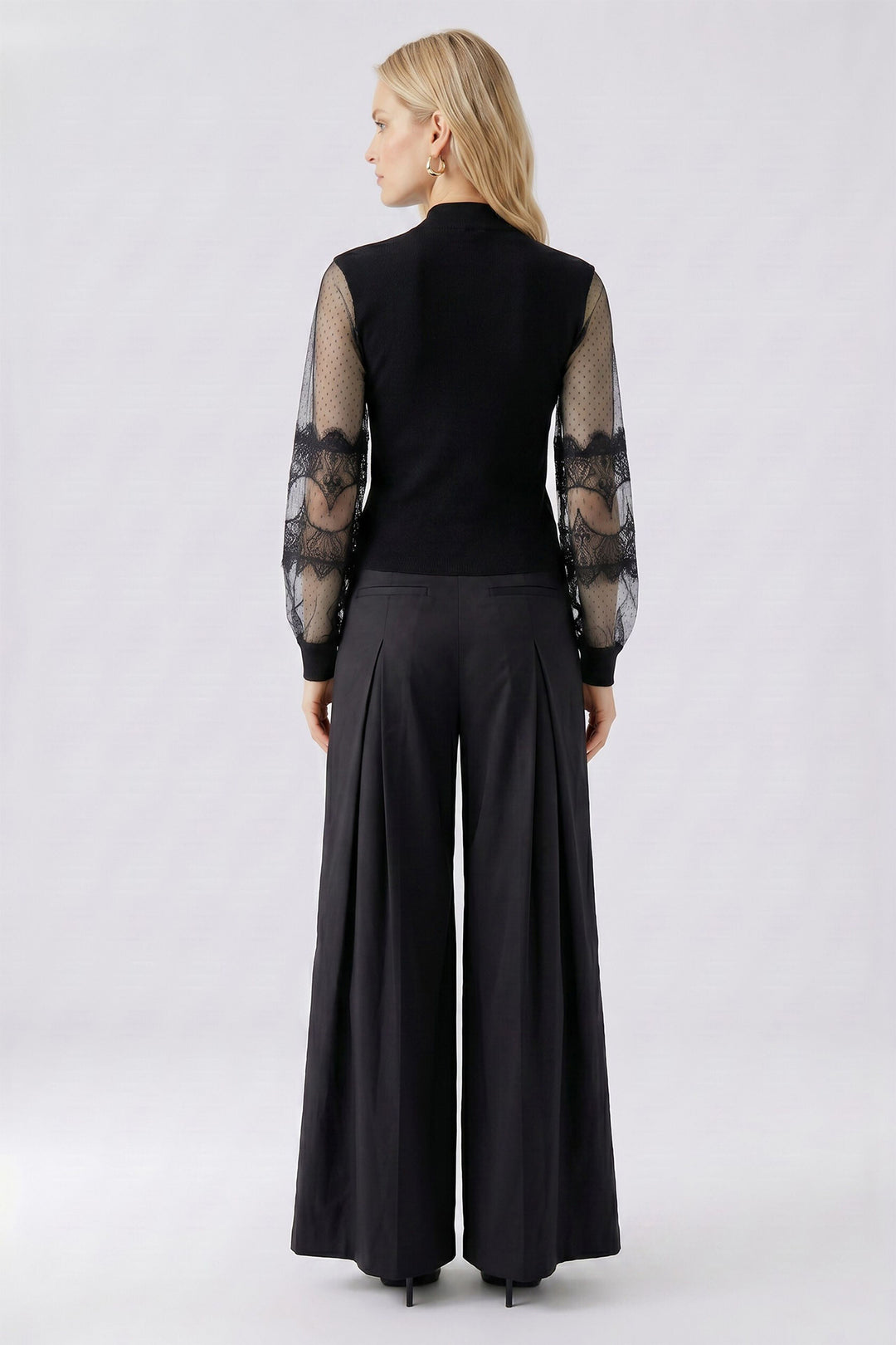 Oui Black High Neck Jumper 100061 9990, full length back view on model