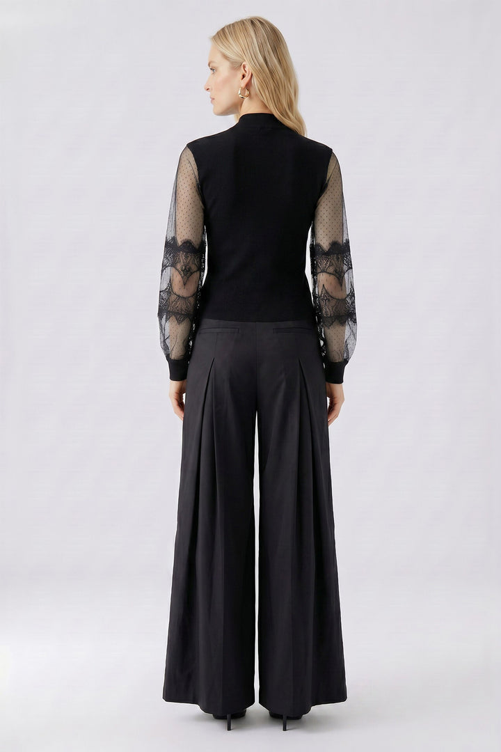 Oui Black High Neck Jumper 100061 9990, full length back view on model