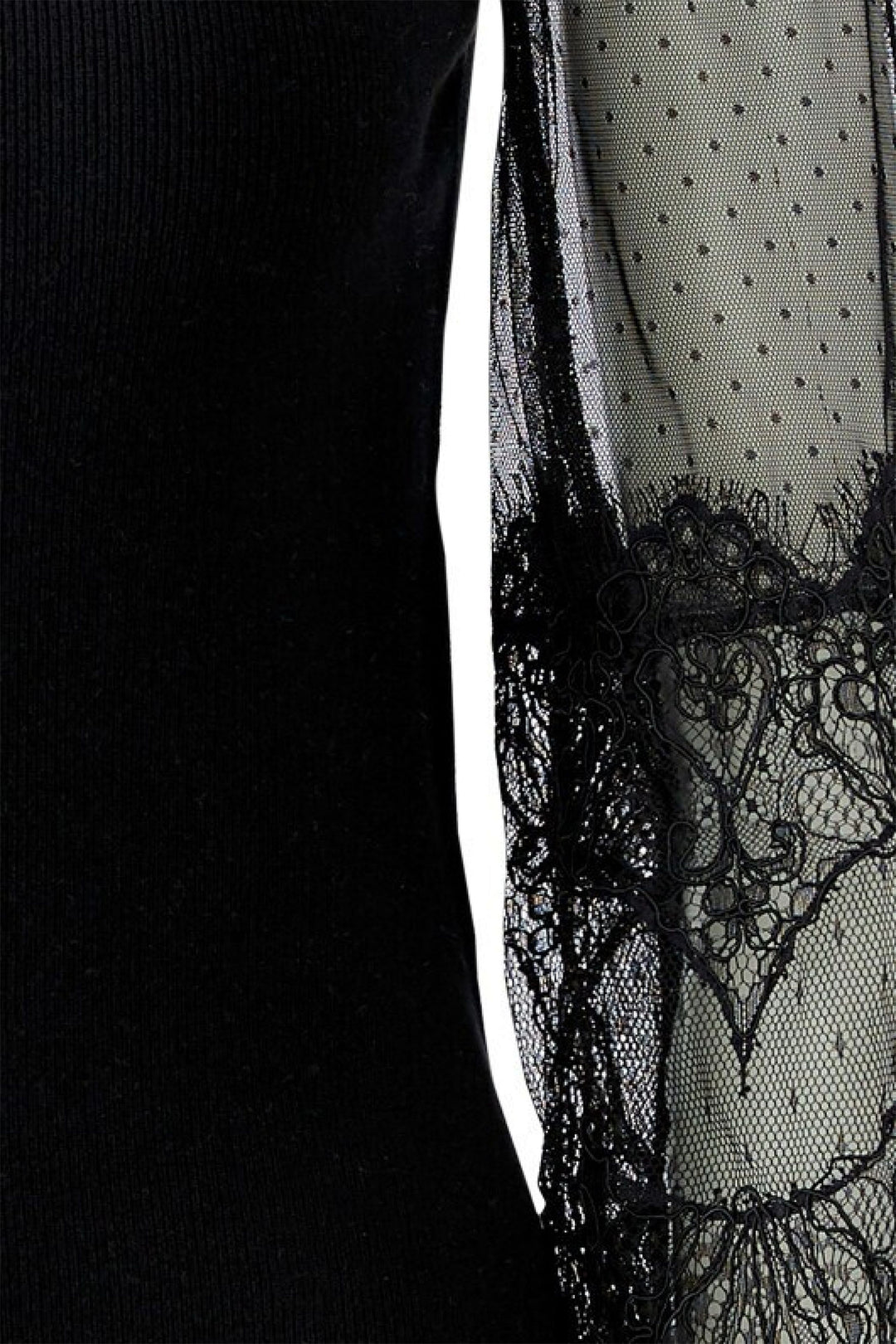 Oui Black High Neck Jumper 100061 9990, close-up of the lace sleeve