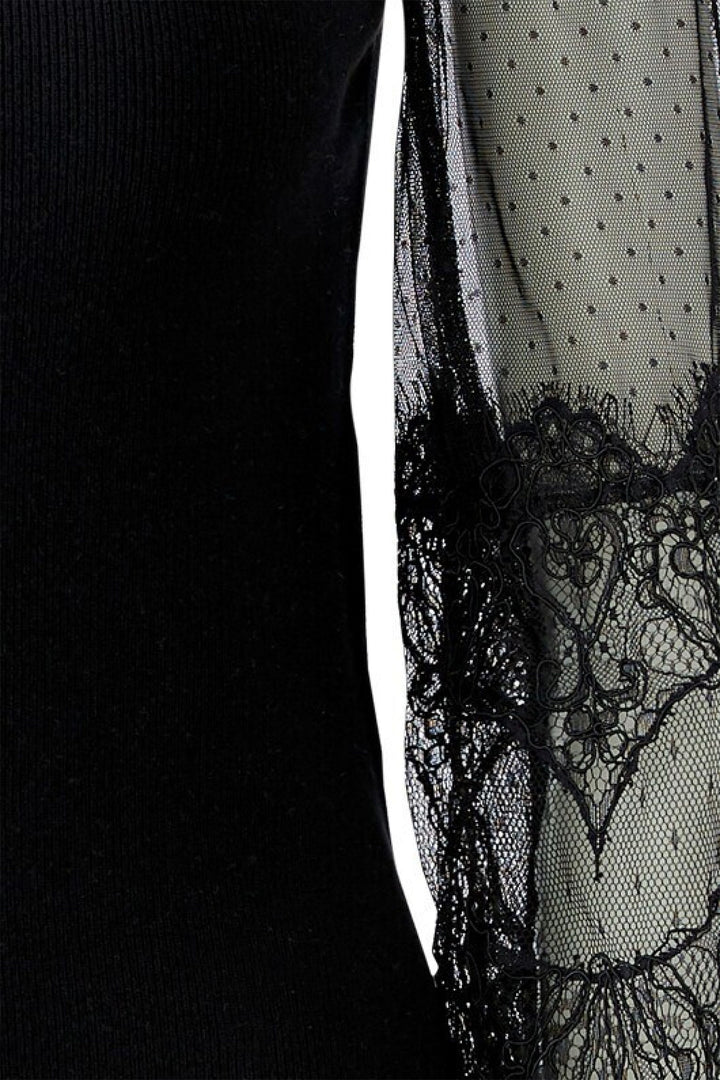 Oui Black High Neck Jumper 100061 9990, close-up of the lace sleeve