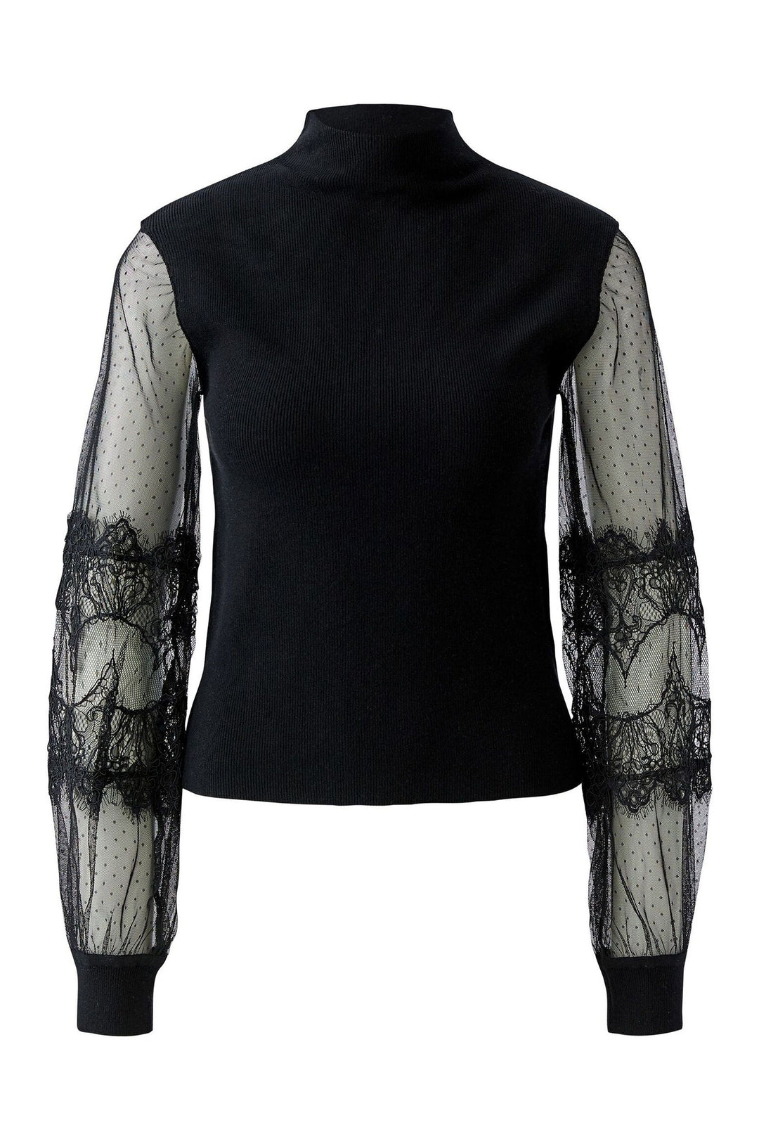 Oui Black High Neck Jumper 100061 9990, front view