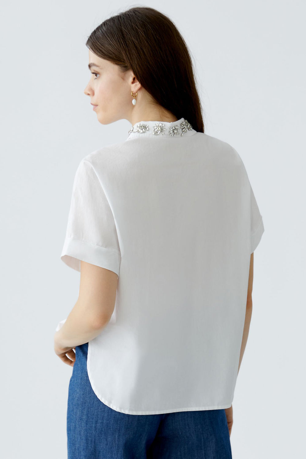 Oui Blouse 93690 Short Sleeve Optic White 1002 - Olivia Grace Fashion