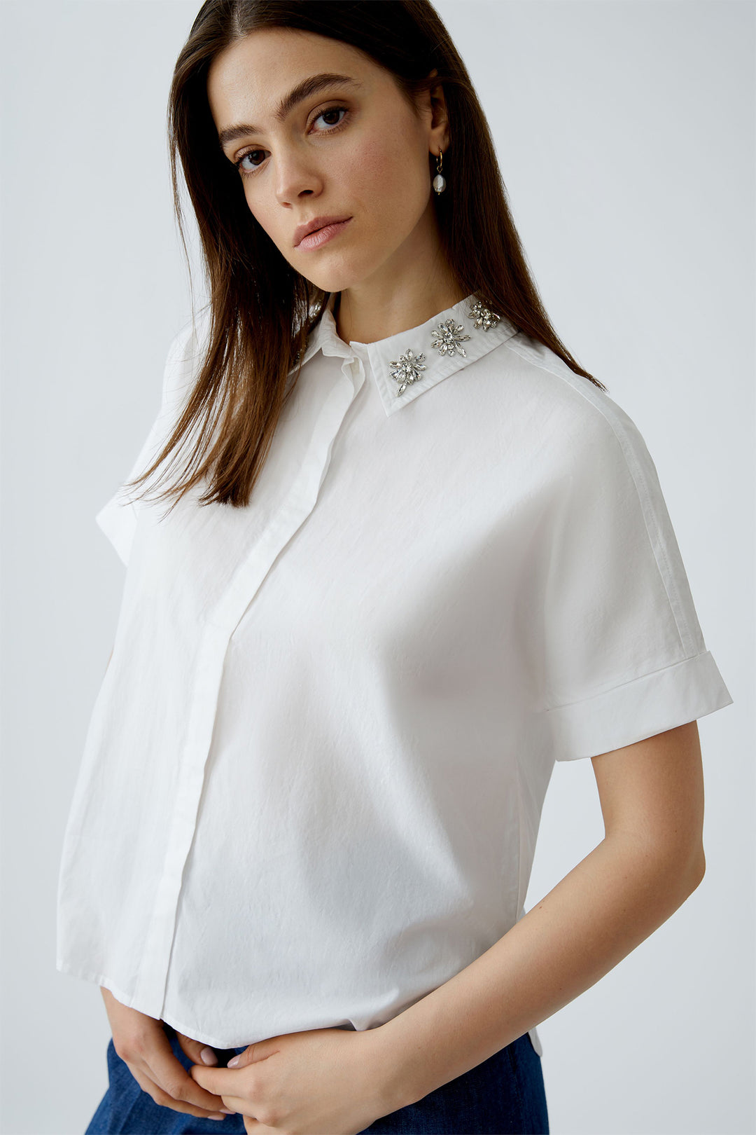 Oui Blouse 93690 Short Sleeve Optic White 1002 - Olivia Grace Fashion