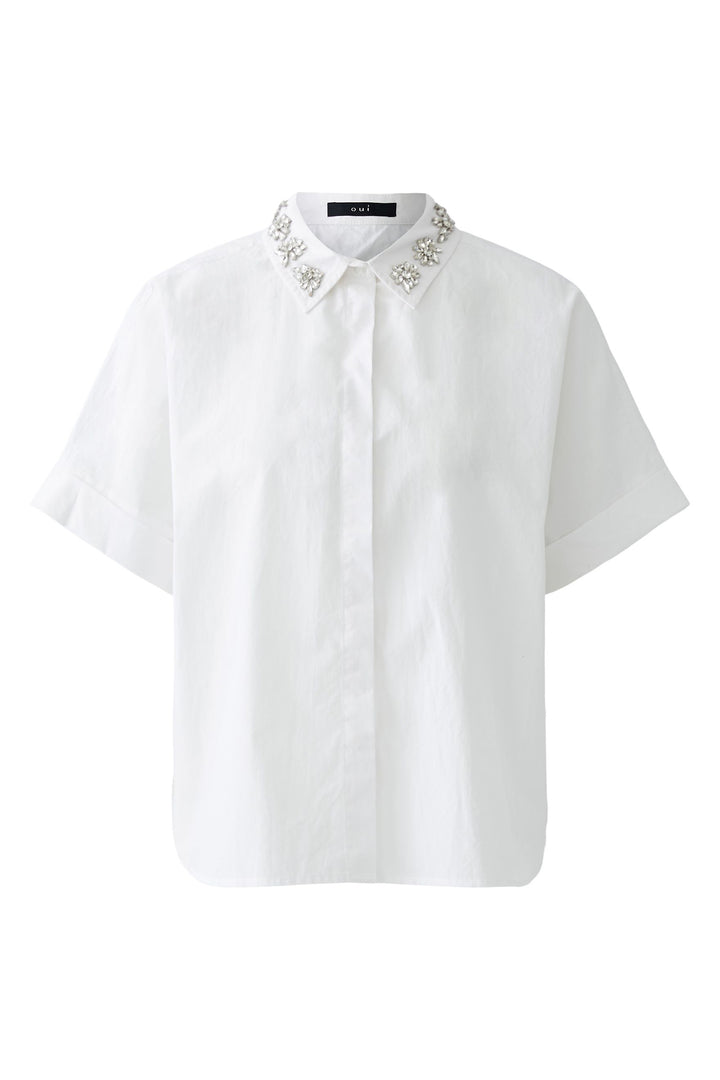 Oui Blouse 93690 Short Sleeve Optic White 1002 - Olivia Grace Fashion