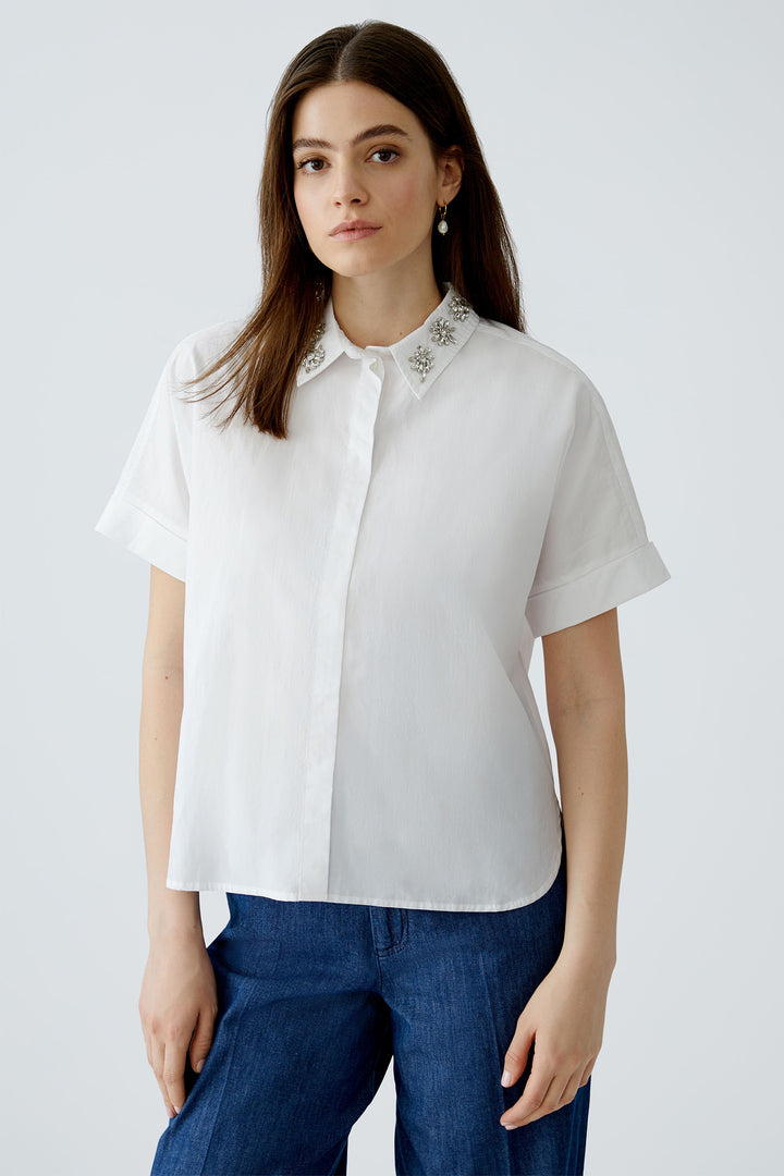 Oui Blouse 93690 Short Sleeve Optic White 1002 - Olivia Grace Fashion