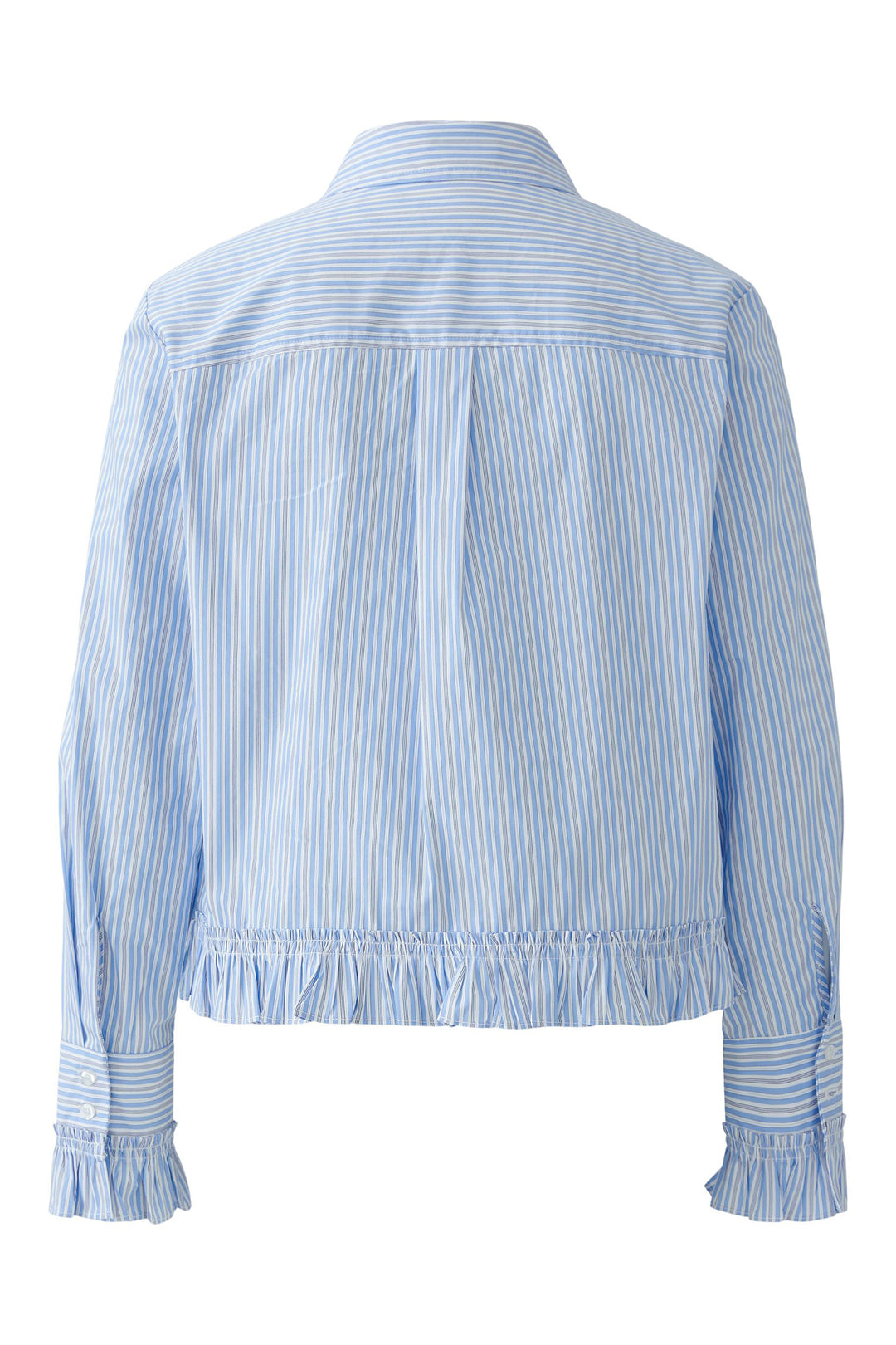 Oui Blouse 94377 Light Blue White Ruffle Hem 0521 - Olivia Grace Fashion