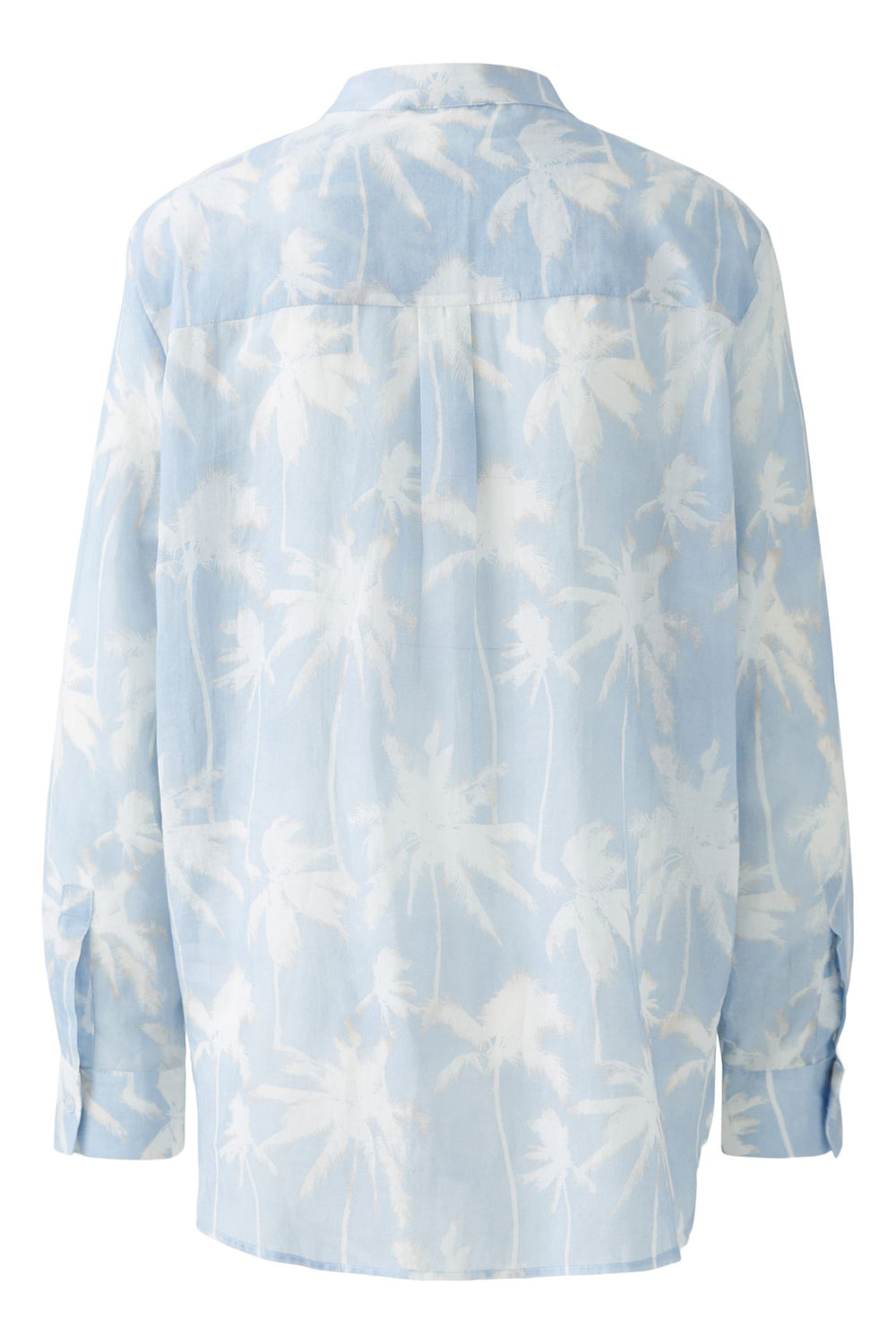 Oui Blouse Collarless Half Placket Blue White Palm Print 93136 0531 - Olivia Grace Fashion