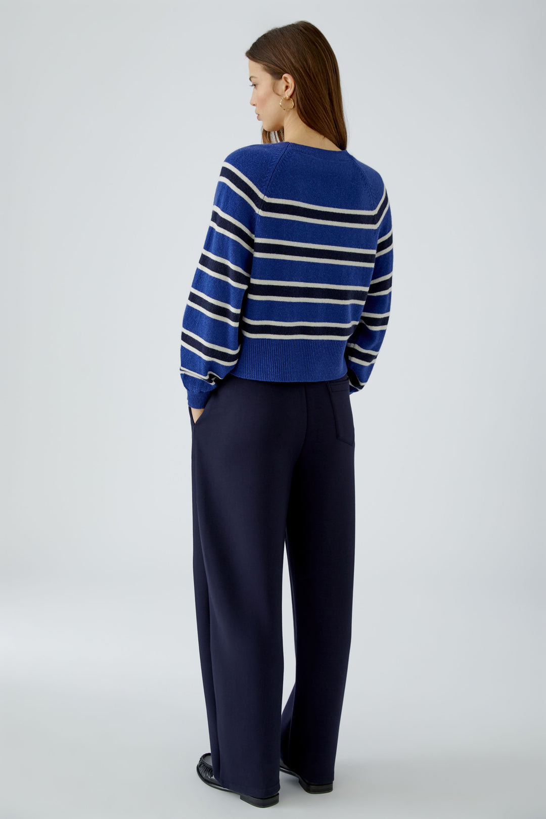Oui Blue Striped Split Hem Jumper 98042