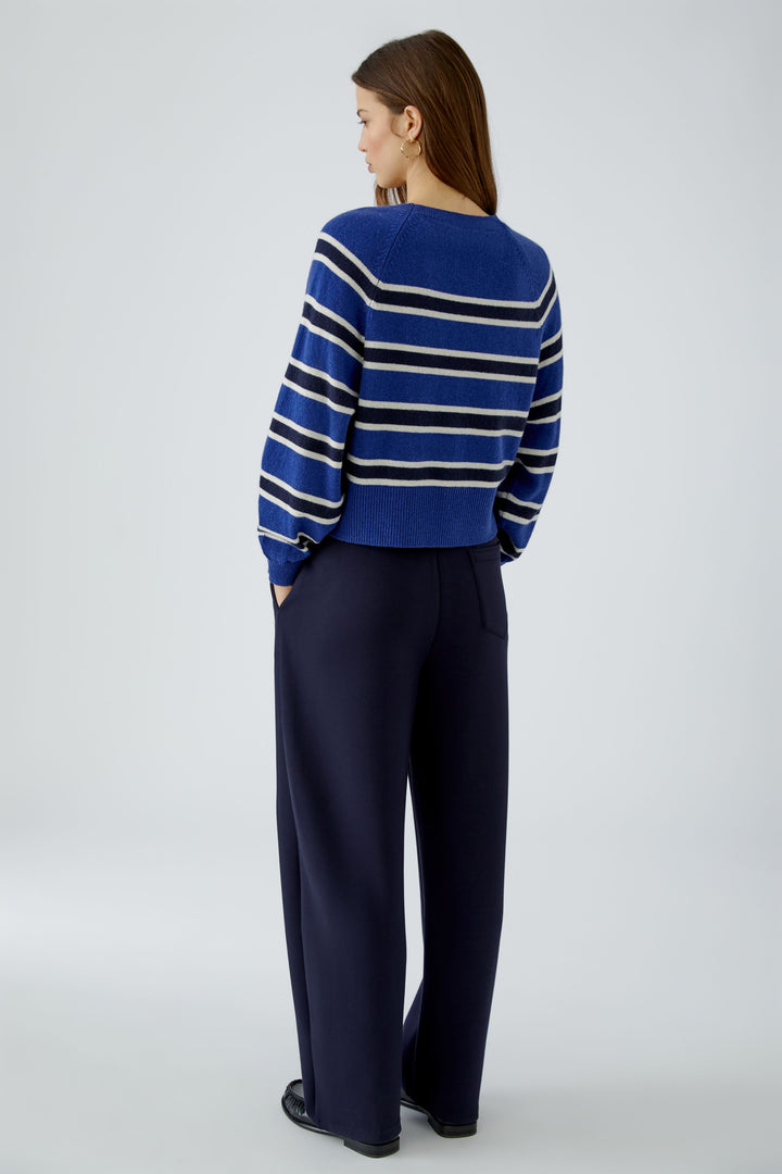 Oui Blue Striped Split Hem Jumper 98042