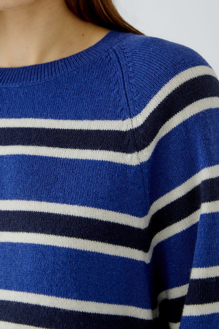 Oui Blue Striped Split Hem Jumper 98042