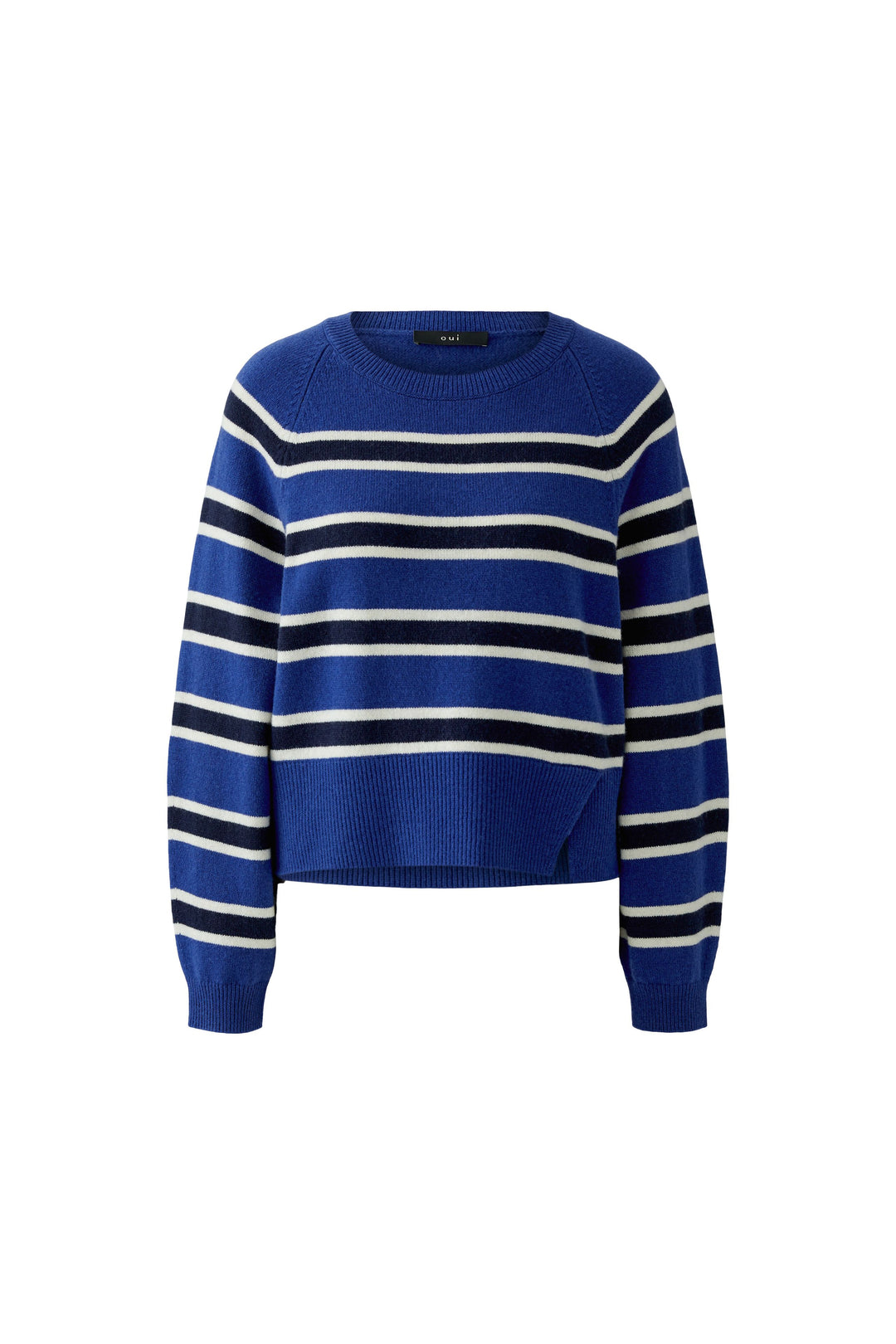 Oui Blue Striped Split Hem Jumper 98042