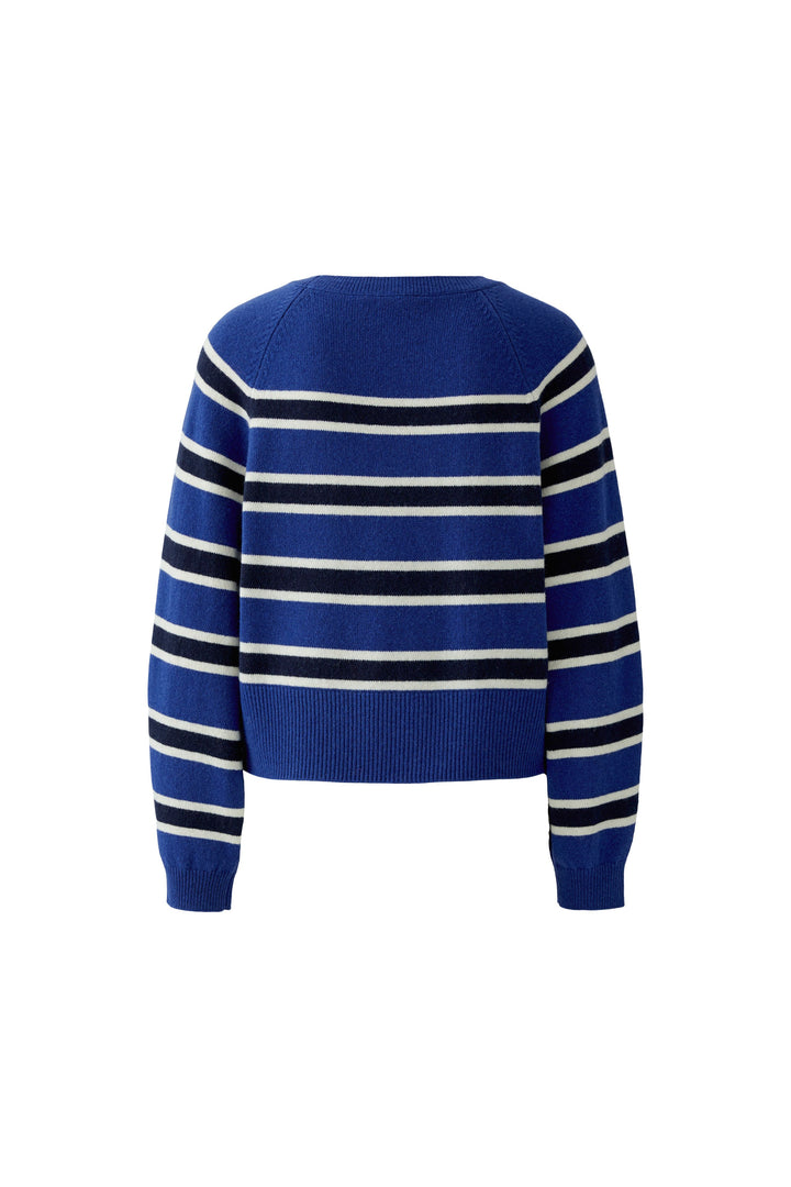 Oui Blue Striped Split Hem Jumper 98042