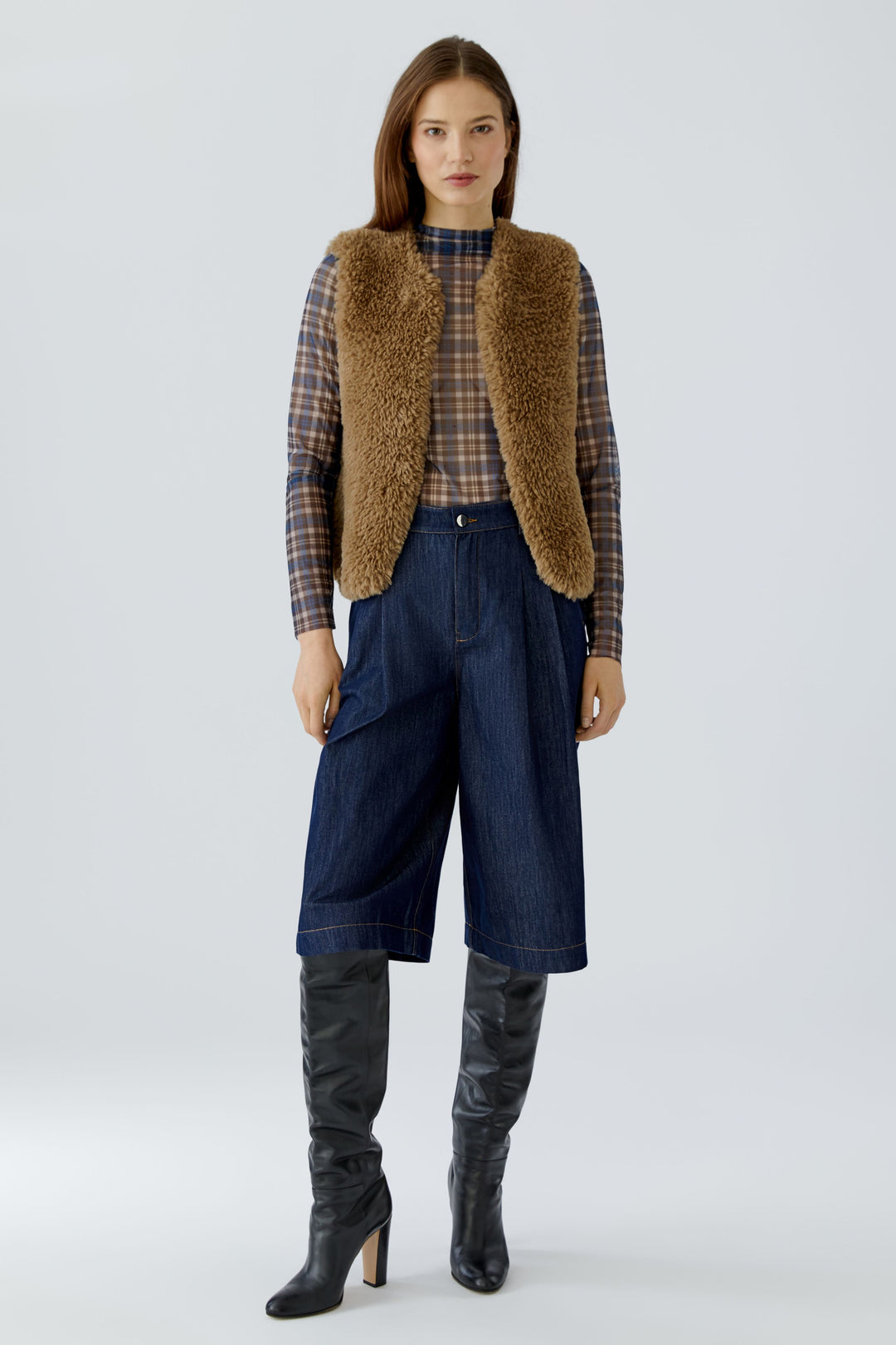 Oui Brown Faux Fur Knit Gilet Waistcoat 98077