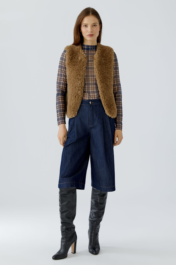 Oui Brown Faux Fur Knit Gilet Waistcoat 98077
